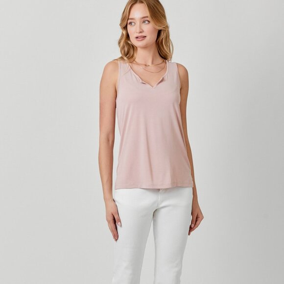 MYSTREE Blush Pink V-Neck Tank Top, Soft Stretch Sleeveless Blouse, Classic - Picture 4 of 5